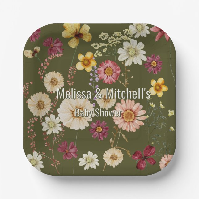 Rustic Sage Green Wildflower Paper Plates (Front)