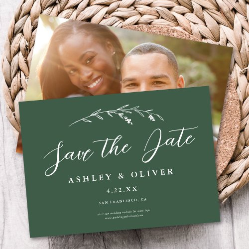 Rustic Sage Green Wildflower  Photo Save The Date Invitation