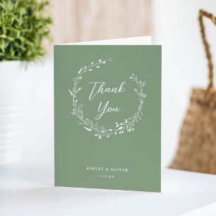 Rustic Sage Green Wildflower + Photo Wedding Letterpress Thank You Card