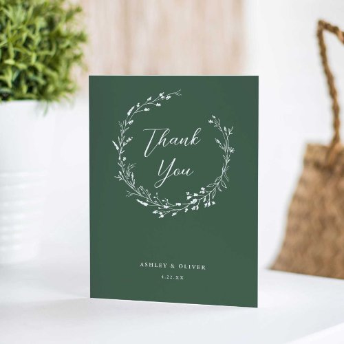 Rustic Sage Green Wildflower  Photo Wedding Thank You Card