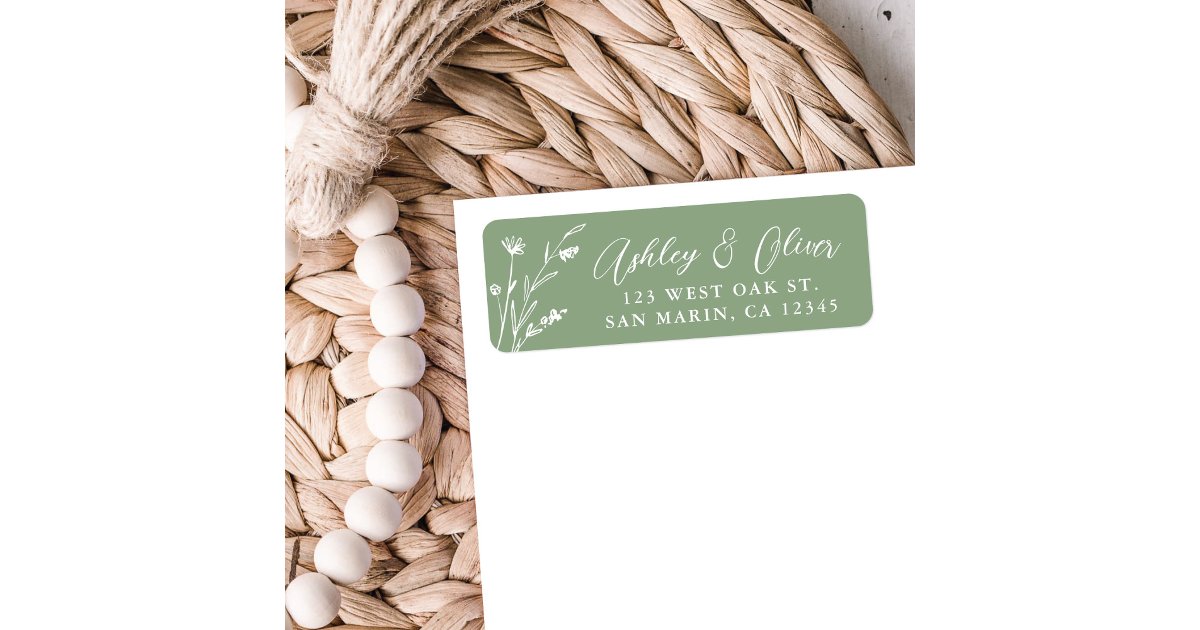Sage Label Rustic Sage Green Wildflower Wedding Address Label | Zazzle