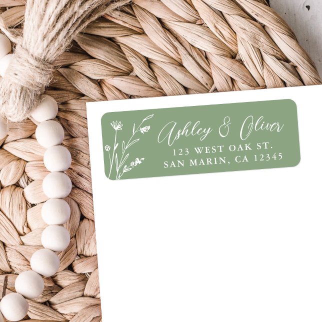 Rustic Sage Green Wildflower Wedding Address Label (Creator Uploaded)