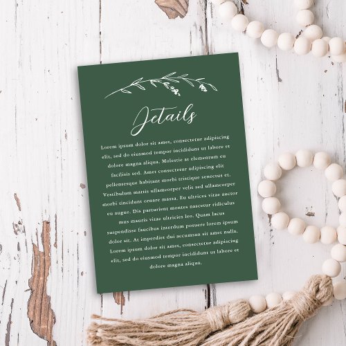 Rustic Sage Green Wildflower Wedding Details Enclosure Card