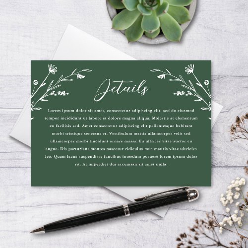 Rustic Sage Green Wildflower Wedding Details Enclosure Card