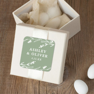 Rustic Sage Green Wildflower Wedding Favor Square Sticker