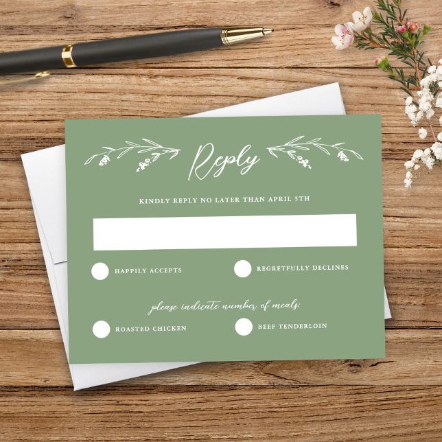 Rustic Sage Green Wildflower Wedding RSVP Card (Creator Uploaded)