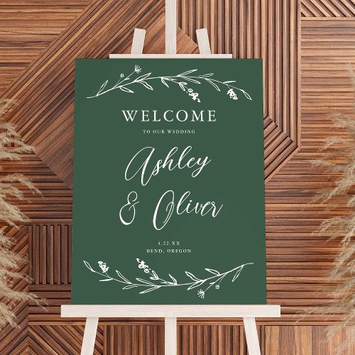 Rustic Sage Green Wildflowers Wedding Welcome Sign