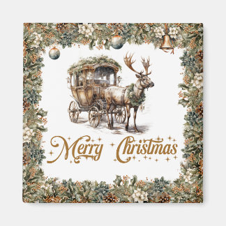 Rustic sage green wreath faux gold Reindeer Magnet