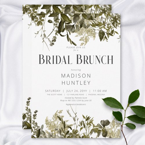 Rustic Sage Greenery Frame Bridal Brunch Invitation