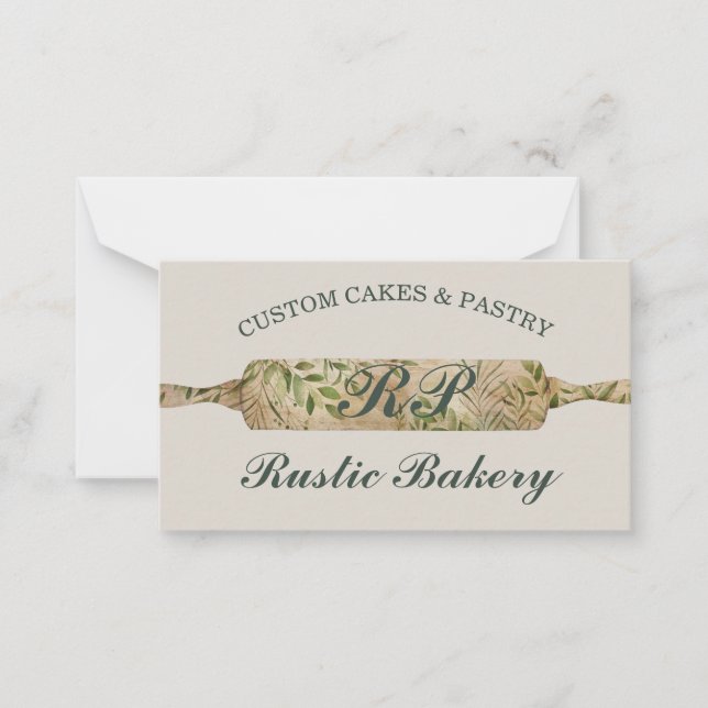 Rustic sage ivory Floral Roller Bakery Chef Note Card (Front)