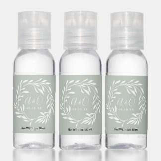 Rustic Sage Laurel Wreath Monogram Wedding Favor Hand Sanitizer