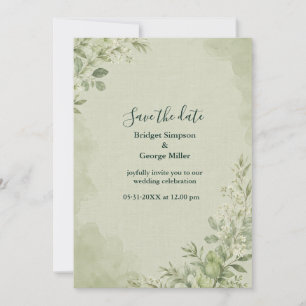 Rustic Sage Linen Wedding Botanical Invitation