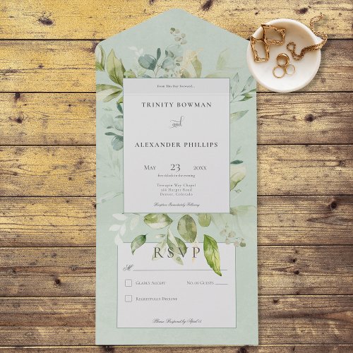 Rustic Sage Natural Greenery No Dinner All In One Invitation