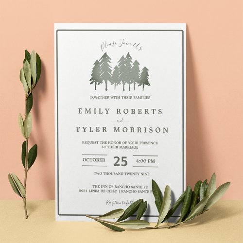 Rustic Sage Pine Trees Woodland Forest Wedding  Invitation