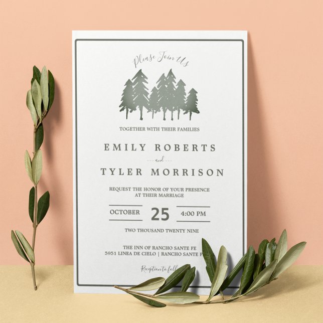Rustic Sage Pine Trees Woodland Forest Wedding  Invitation (Creator Uploaded)
