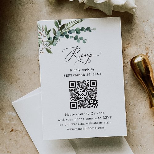 Rustic Sage QR Code Greenery Wedding  RSVP Card