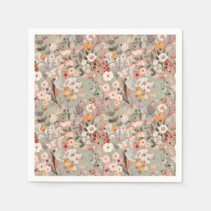 Rustic Sage Taupe Floral Boho Botanical Pattern Napkins