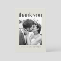 Rustic Sage Taupe Floral Boho Photo Wedding Thank You Card