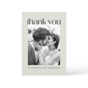 Rustic Sage Taupe Floral Boho Photo Wedding Thank You Card