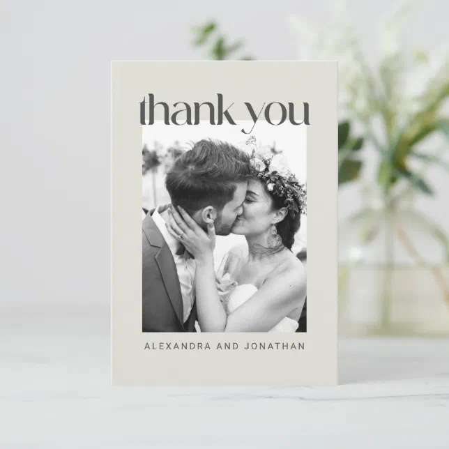 Rustic Sage Taupe Floral Boho Photo Wedding Thank You Card | Zazzle