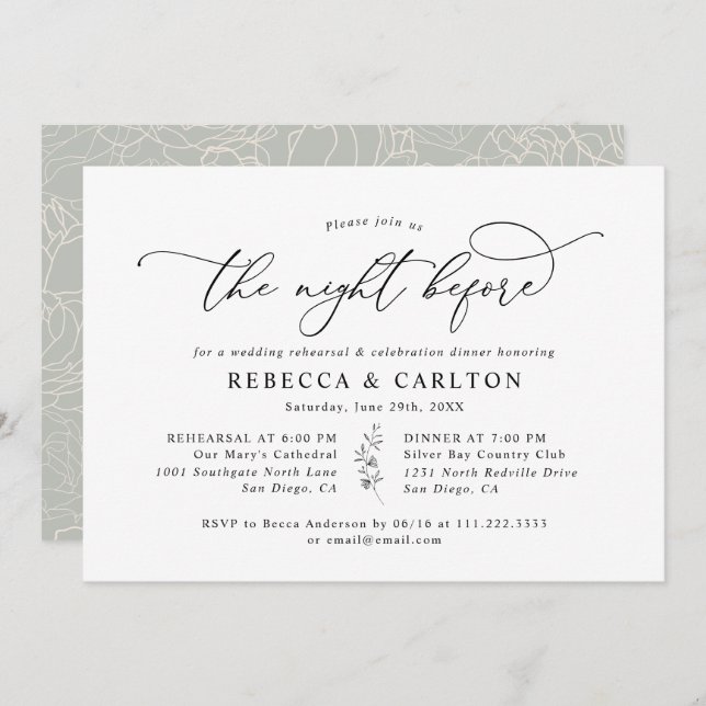 Rustic Sage The Night Before Rehearsal Dinner Invitation (Front/Back)