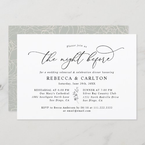 Rustic Sage The Night Before Rehearsal Dinner Invitation