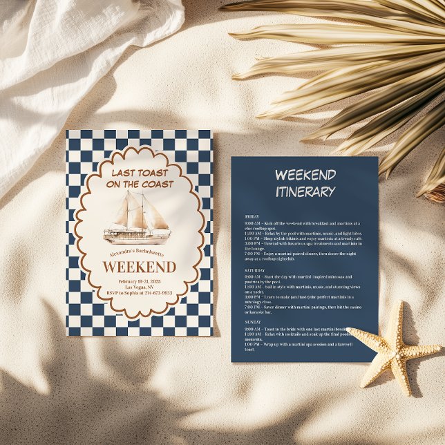 Rustic Sailboat Coastal Checkerboard Bachelorette Invitation (Creator Uploaded)