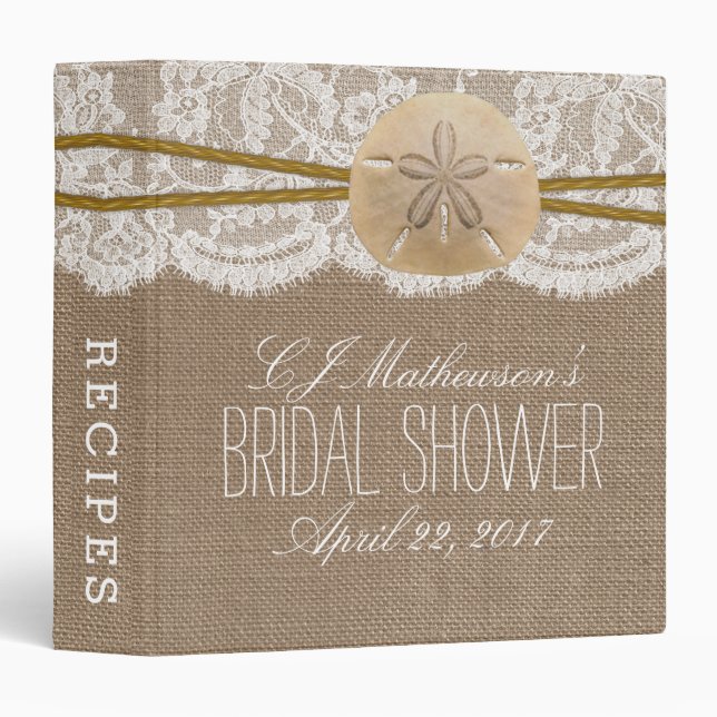Rustic Sand Dollar Beach Bridal Shower Recipe 3 Ring Binder (Front/Spine)