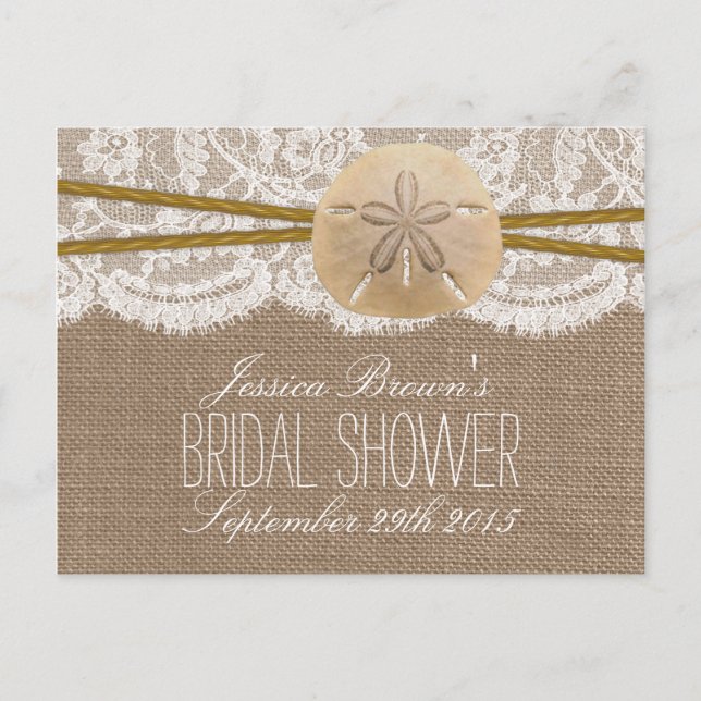 Rustic Sand Dollar Beach Bridal Shower Recipe Card (Front)