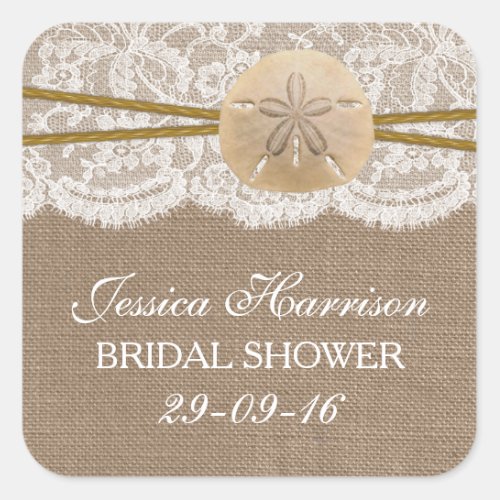 Rustic Sand Dollar Beach Bridal Shower Square Sticker