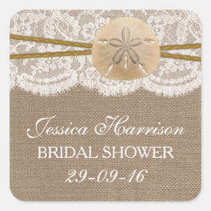 Rustic Sand Dollar Beach Bridal Shower Square Sticker