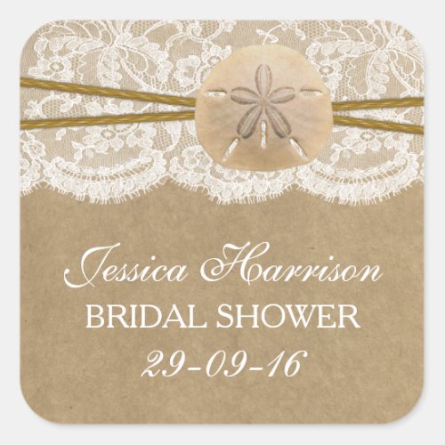 Rustic Sand Dollar Beach Bridal Shower Square Sticker