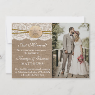 Rustic Sand Dollar Beach Wedding Photo Marriage Announcement