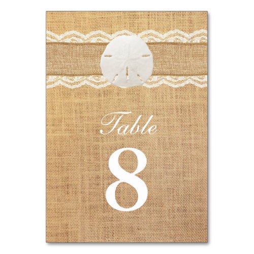 Rustic Sand Dollar Lace  Burlap Table Numbers