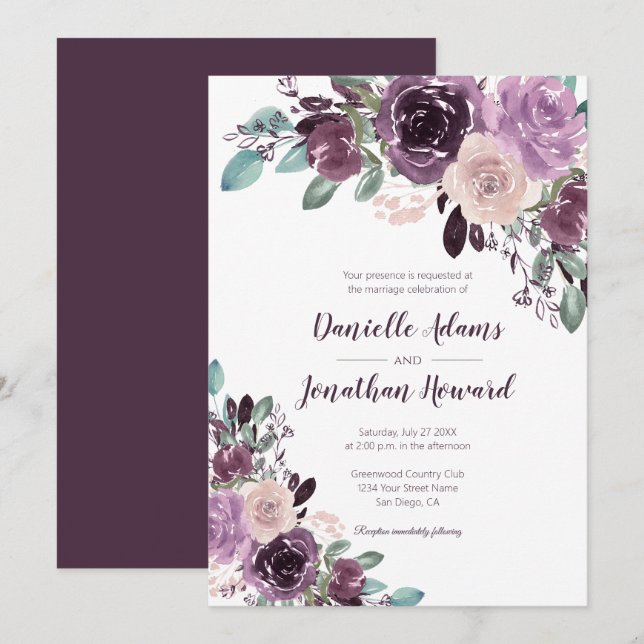 Rustic Sangria Floral Wedding | Invitation (Front/Back)