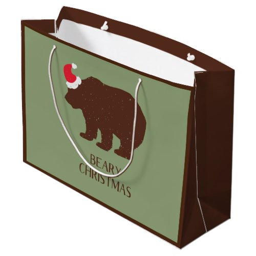 Rustic Santa Bear Forest Cabin Large Gift Bag
