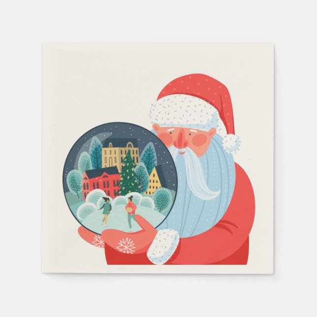 Rustic Santa Claus Globe Town Napkins (Front)