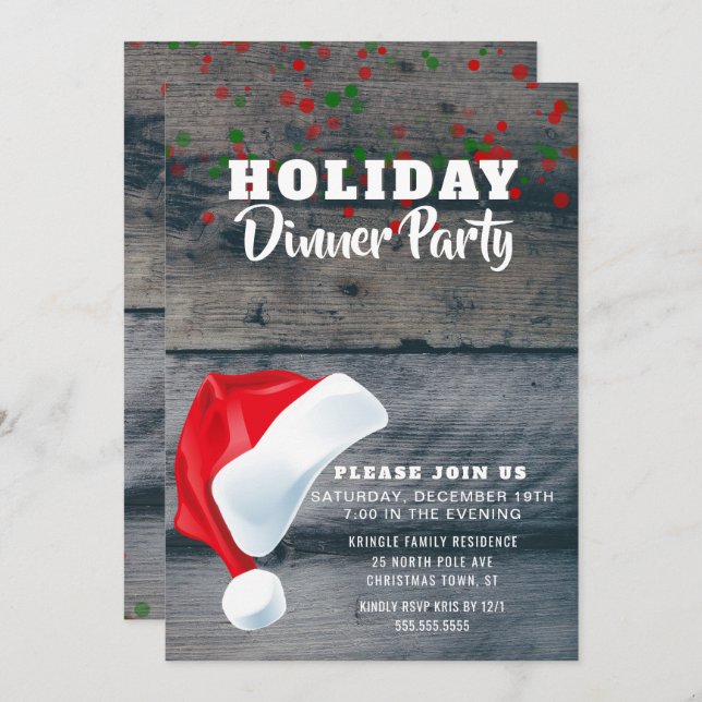 Rustic Santa Claus Holiday Dinner Party Invitation (Front/Back)