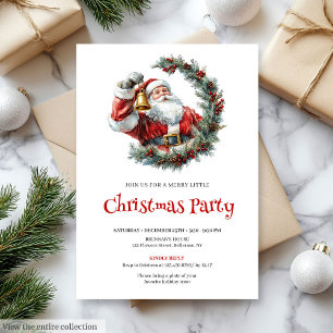 Rustic Santa Claus Pine Wreath Holiday Party Invitation