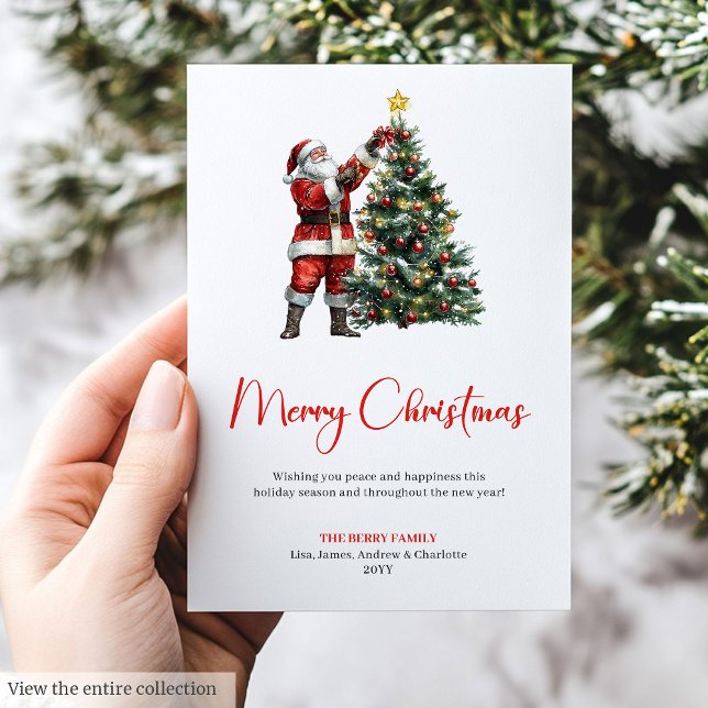 Rustic Santa Claus Red Green Christmas Greeting  Holiday Card (Send warm holiday wishes with our Rustic & Watercolor Santa Claus Christmas Greeting Cards )