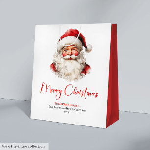 Rustic Santa Claus Traditional Red Green Gift Bag