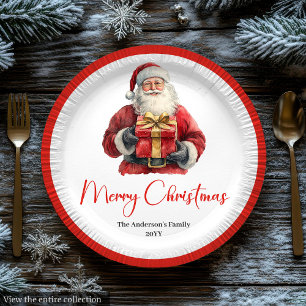 Rustic Santa Claus Vintage Christmas Party Plates