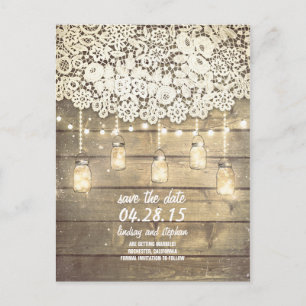Rustic save the date announcement postcard