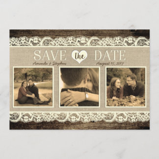 Rustic Save the Date | Barn Wood Lace and Burlap
