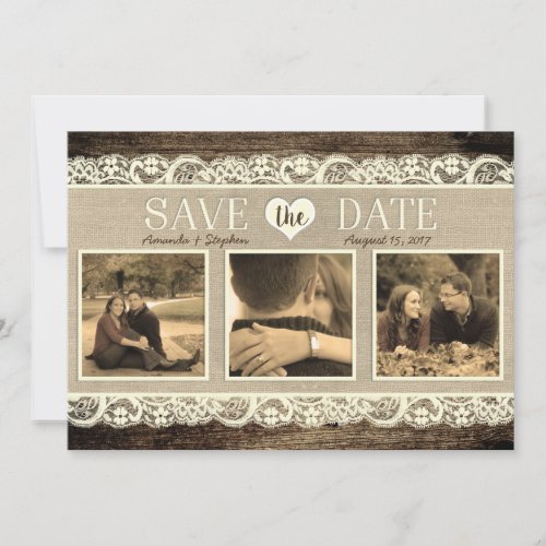 Rustic Save the Date  Barn Wood Lace and Burlap