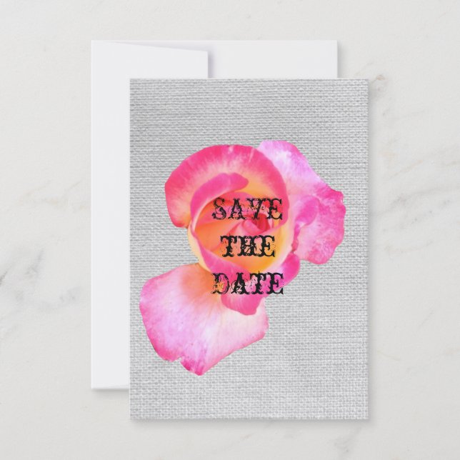 Rustic Save the Date Card, Pink Rose (Front)