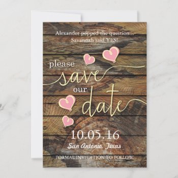 Rustic Save The Date Cards -- Hearts With Wood by LittleBeesGraphics at Zazzle