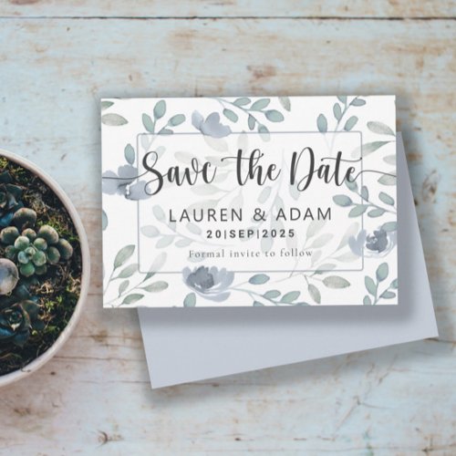 Rustic Save the Date Dusty Blue Eucalyptus Floral 