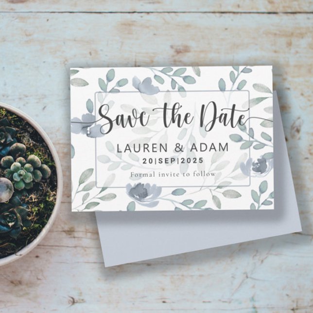 Rustic Save the Date Dusty Blue Eucalyptus Floral  (Creator Uploaded)