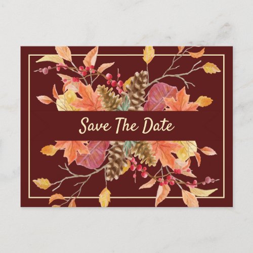 Rustic Save The Date Fall Leaves Thanksgiving Announcement Postcard